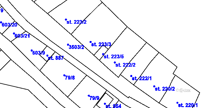Parcela st. 223/5 v KÚ Lysice, Katastrální mapa