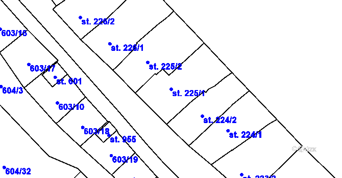 Parcela st. 225/1 v KÚ Lysice, Katastrální mapa