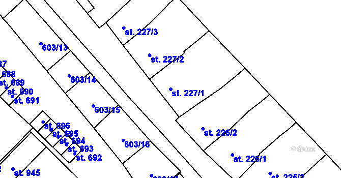 Parcela st. 227/1 v KÚ Lysice, Katastrální mapa