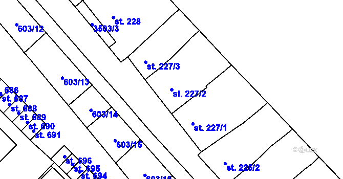 Parcela st. 227/2 v KÚ Lysice, Katastrální mapa