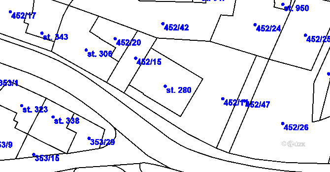 Parcela st. 280 v KÚ Lysice, Katastrální mapa