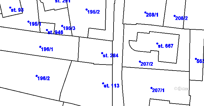 Parcela st. 284 v KÚ Lysice, Katastrální mapa