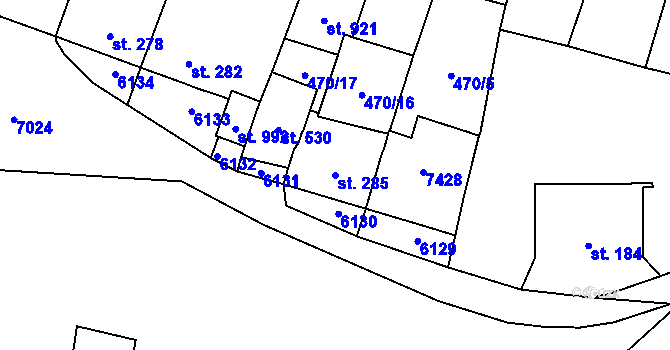 Parcela st. 285 v KÚ Lysice, Katastrální mapa