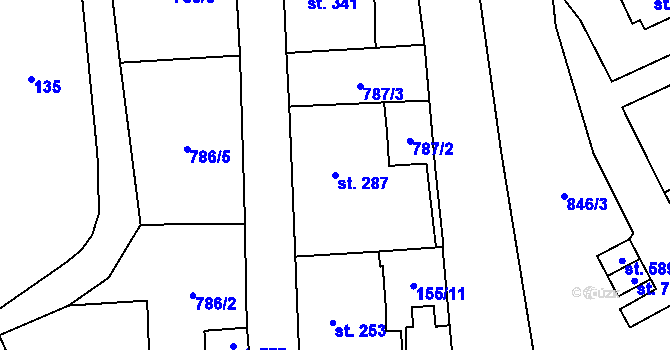 Parcela st. 287 v KÚ Lysice, Katastrální mapa