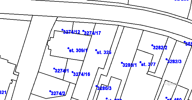 Parcela st. 325 v KÚ Lysice, Katastrální mapa