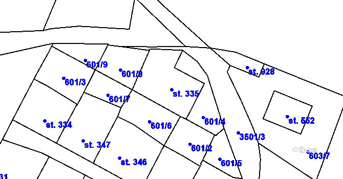 Parcela st. 335 v KÚ Lysice, Katastrální mapa