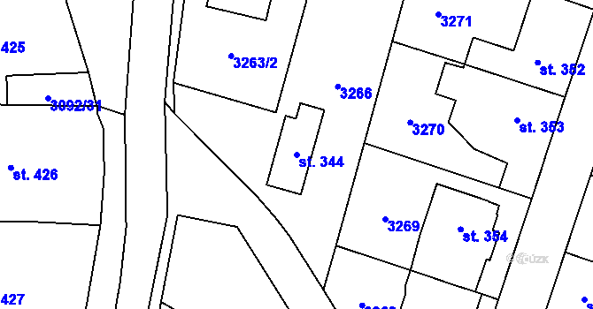 Parcela st. 344 v KÚ Lysice, Katastrální mapa