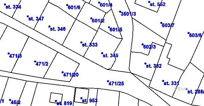 Parcela st. 345 v KÚ Lysice, Katastrální mapa