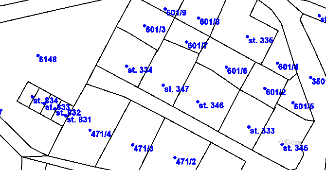 Parcela st. 347 v KÚ Lysice, Katastrální mapa