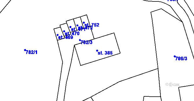 Parcela st. 385 v KÚ Lysice, Katastrální mapa