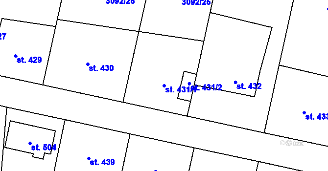 Parcela st. 431/1 v KÚ Lysice, Katastrální mapa