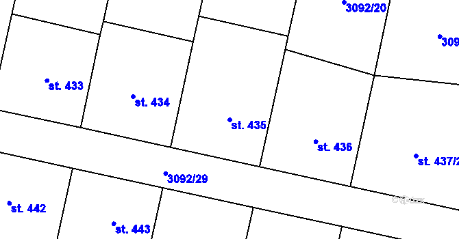 Parcela st. 435 v KÚ Lysice, Katastrální mapa