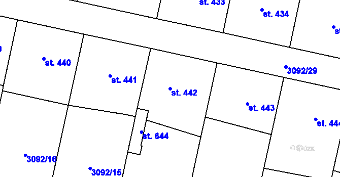 Parcela st. 442 v KÚ Lysice, Katastrální mapa