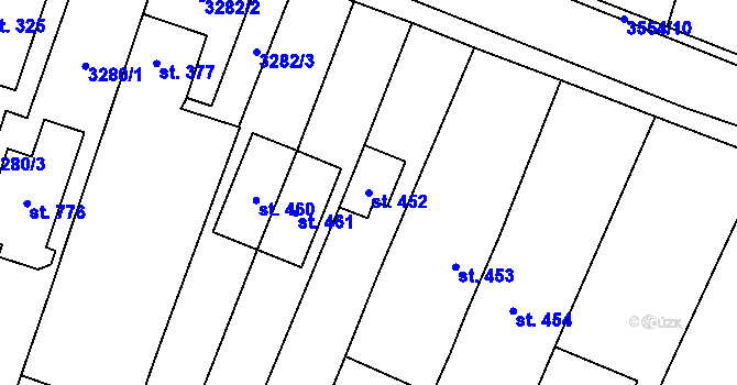 Parcela st. 452 v KÚ Lysice, Katastrální mapa