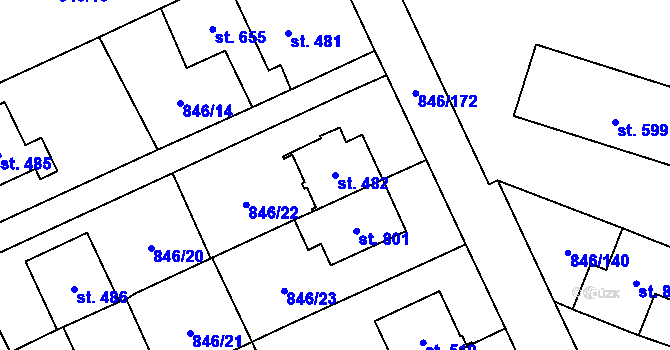 Parcela st. 482 v KÚ Lysice, Katastrální mapa