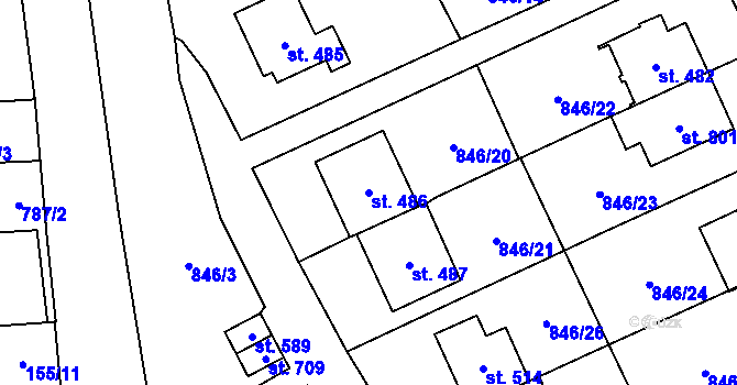 Parcela st. 486 v KÚ Lysice, Katastrální mapa