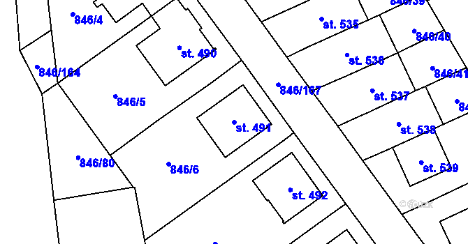 Parcela st. 491 v KÚ Lysice, Katastrální mapa
