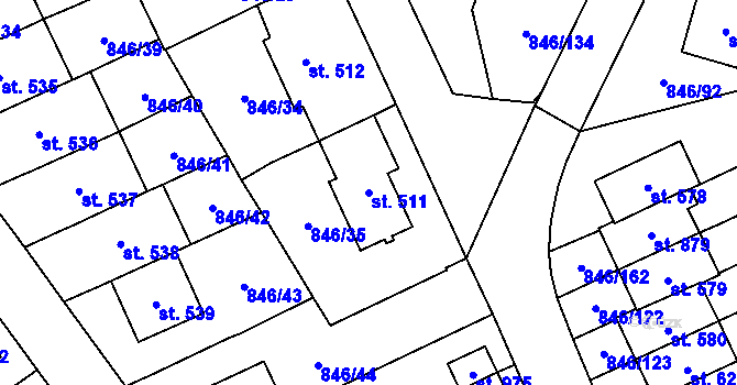 Parcela st. 511 v KÚ Lysice, Katastrální mapa
