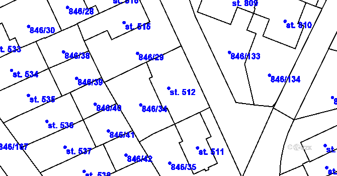 Parcela st. 512 v KÚ Lysice, Katastrální mapa