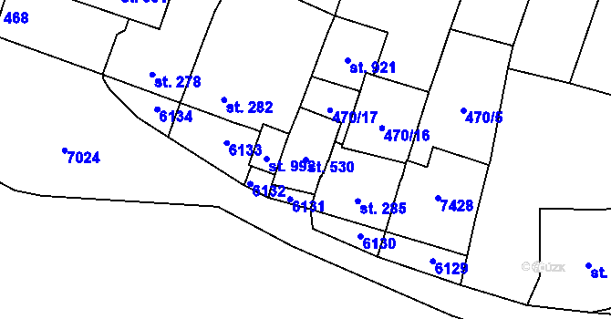 Parcela st. 530 v KÚ Lysice, Katastrální mapa