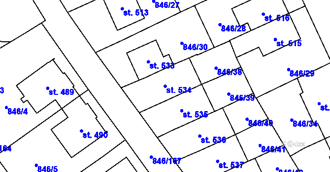 Parcela st. 534 v KÚ Lysice, Katastrální mapa