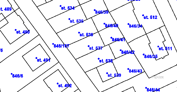Parcela st. 537 v KÚ Lysice, Katastrální mapa