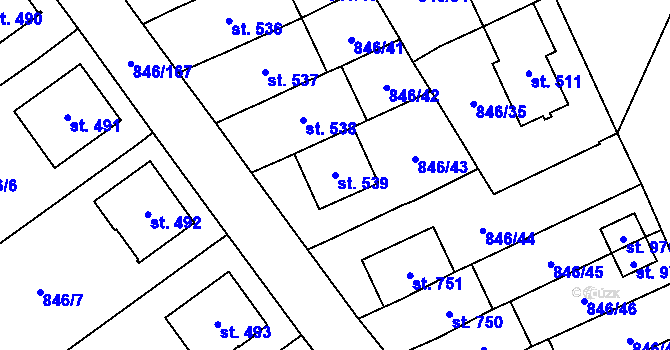 Parcela st. 539 v KÚ Lysice, Katastrální mapa