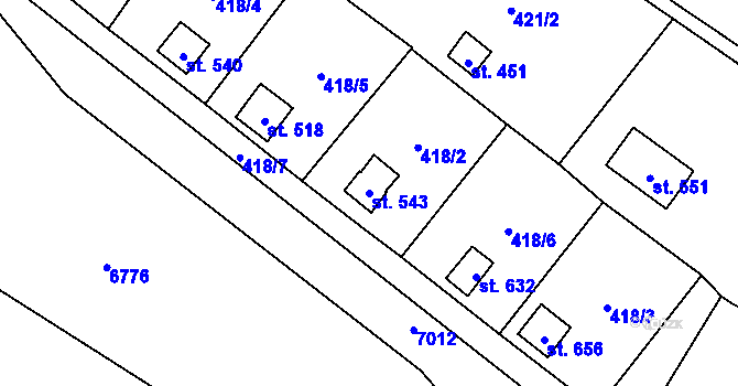Parcela st. 543 v KÚ Lysice, Katastrální mapa