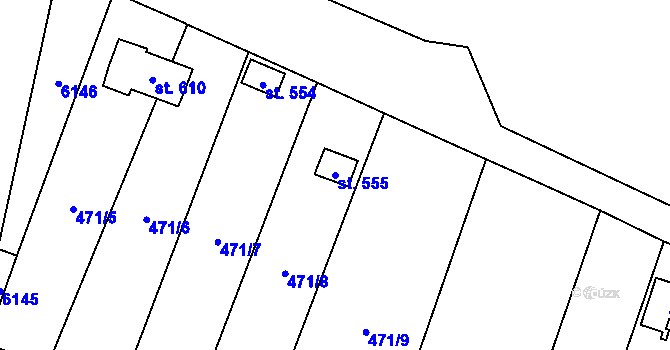 Parcela st. 555 v KÚ Lysice, Katastrální mapa