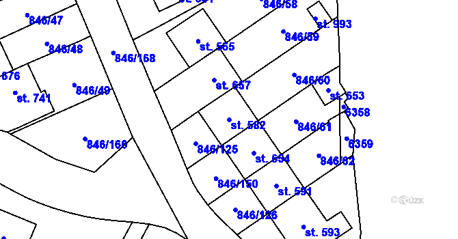 Parcela st. 582 v KÚ Lysice, Katastrální mapa