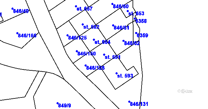 Parcela st. 591 v KÚ Lysice, Katastrální mapa