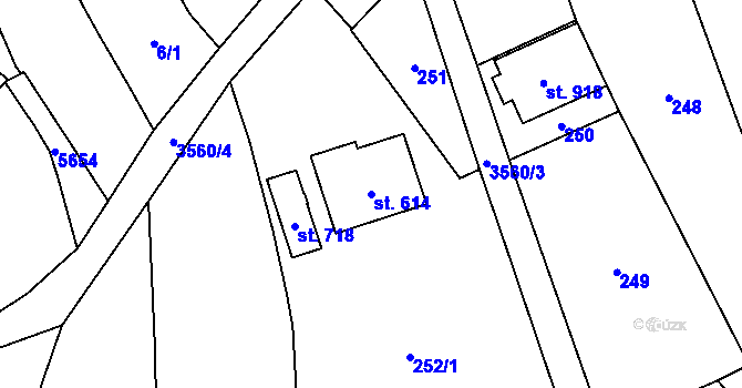 Parcela st. 614 v KÚ Lysice, Katastrální mapa