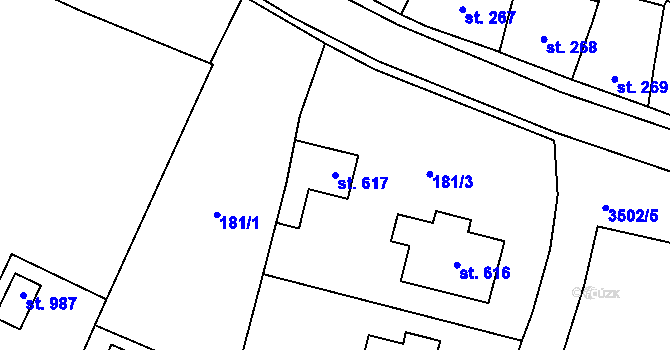 Parcela st. 617 v KÚ Lysice, Katastrální mapa