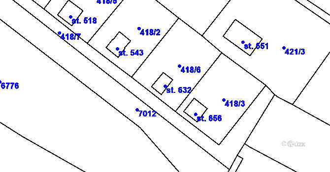 Parcela st. 632 v KÚ Lysice, Katastrální mapa