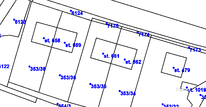 Parcela st. 661 v KÚ Lysice, Katastrální mapa