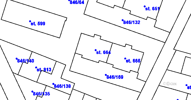Parcela st. 664 v KÚ Lysice, Katastrální mapa
