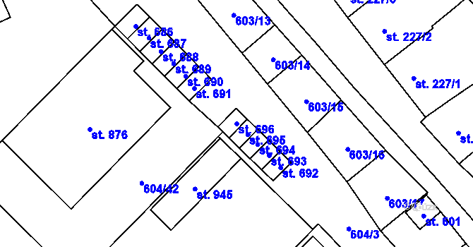 Parcela st. 696 v KÚ Lysice, Katastrální mapa