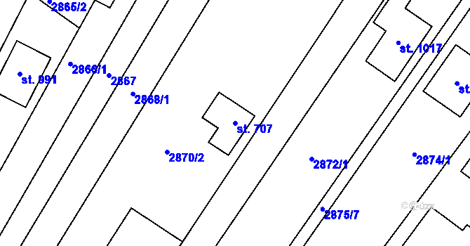 Parcela st. 707 v KÚ Lysice, Katastrální mapa