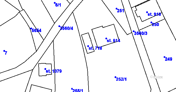 Parcela st. 718 v KÚ Lysice, Katastrální mapa
