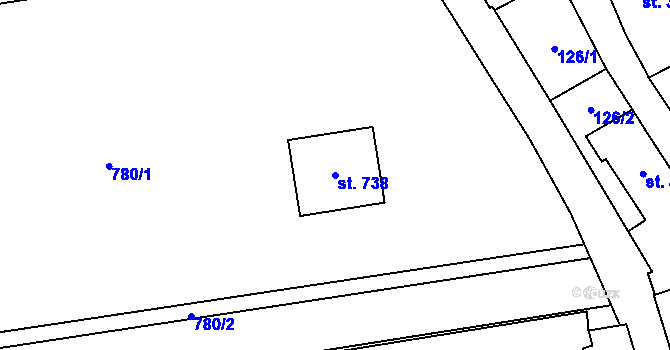 Parcela st. 738 v KÚ Lysice, Katastrální mapa