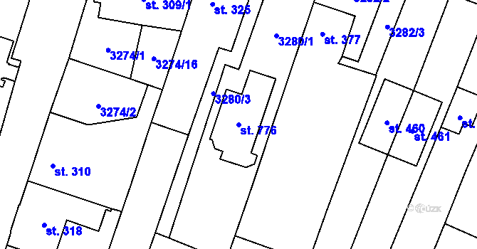 Parcela st. 776 v KÚ Lysice, Katastrální mapa