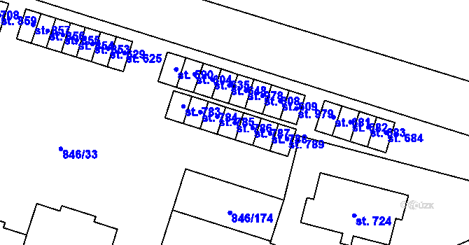 Parcela st. 786 v KÚ Lysice, Katastrální mapa
