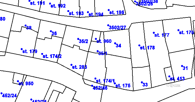 Parcela st. 35/1 v KÚ Lysice, Katastrální mapa