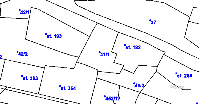 Parcela st. 41/1 v KÚ Lysice, Katastrální mapa