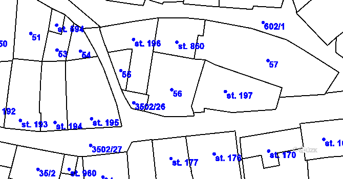 Parcela st. 56 v KÚ Lysice, Katastrální mapa