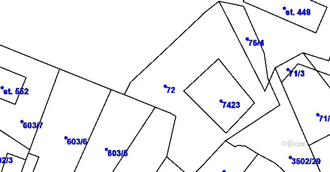 Parcela st. 72 v KÚ Lysice, Katastrální mapa