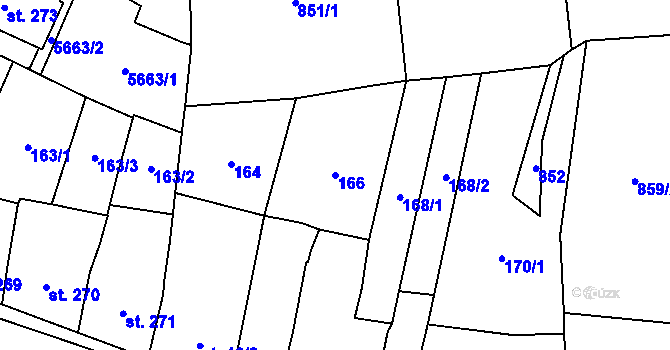 Parcela st. 166 v KÚ Lysice, Katastrální mapa