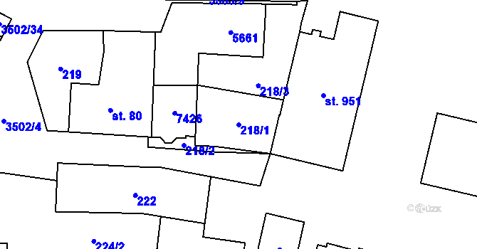 Parcela st. 218/1 v KÚ Lysice, Katastrální mapa
