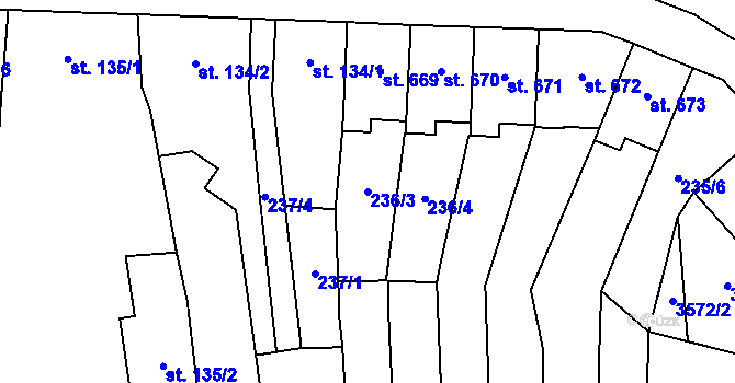 Parcela st. 236/3 v KÚ Lysice, Katastrální mapa