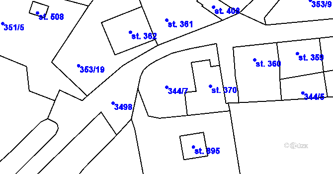 Parcela st. 344/7 v KÚ Lysice, Katastrální mapa